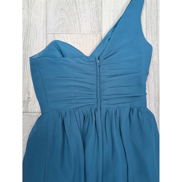 Alfred Angelo Blue Teal One Shoulder Chiffon‎ Gown Dress 4 - Picture 4 of 10